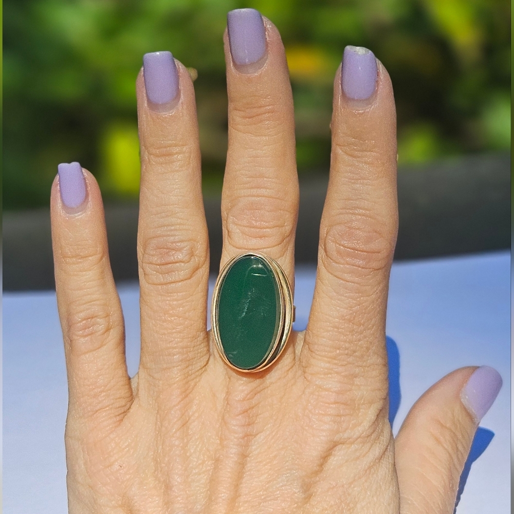 Vintage 1970s Green Chrysoprase And Sterling Silver Ring